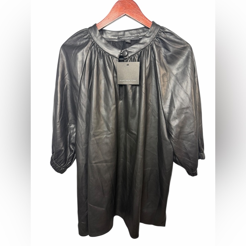 Marc New York Black Faux Leather Top Blouse Women’s 2X New